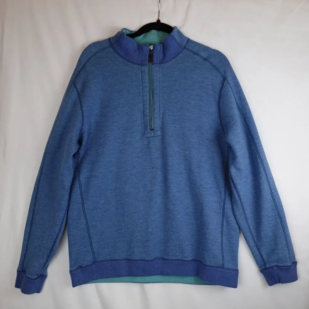 Tommy Bahama Reversible Pull Over Sweater Men's Medium Blue/Green 1/4 Zip Luxury